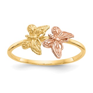 14k Two-Tone Polished Two Butterflies Ring