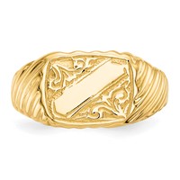14K Yellow Gold Polished 9.5x7.0mm Open Back Rectangular Ring with Stripes Signet - Size 2.5 view 5