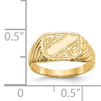 14K Yellow Gold Polished 9.5x7.0mm Open Back Rectangular Ring with Stripes Signet - Size 2.5 view 3