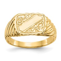14K Yellow Gold Polished 9.5x7.0mm Open Back Rectangular Ring with Stripes Signet - Size 2.5 view 1