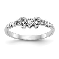 14K White Gold Textured Mini Heart Ring - Size 1 view 1