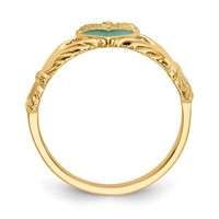 14K Yellow Gold Green Enamel Claddagh Ring view 2