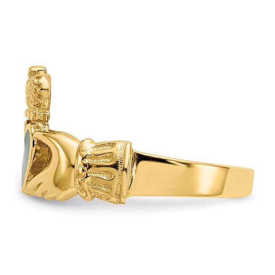 14k Green Enamel Claddagh Ring