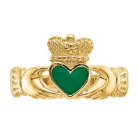 14K Yellow Gold Green Enamel Claddagh Ring view 5
