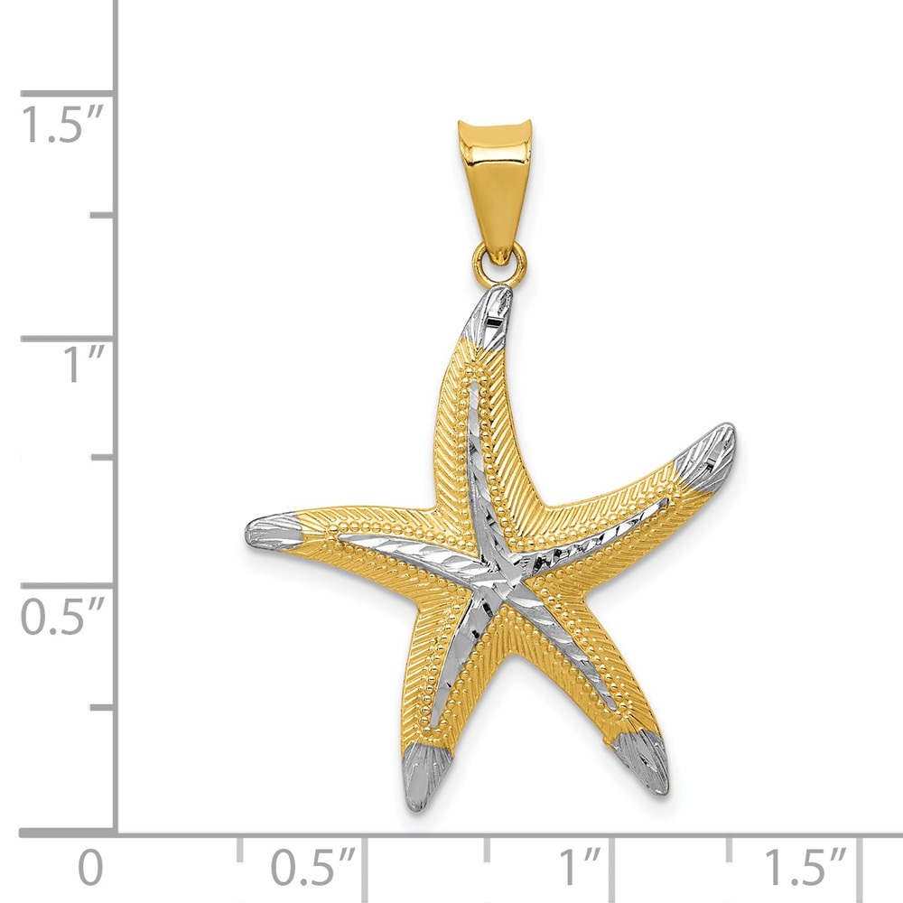 14k and Rhodium Diamond-cut Polished Starfish Pendant (K5817)