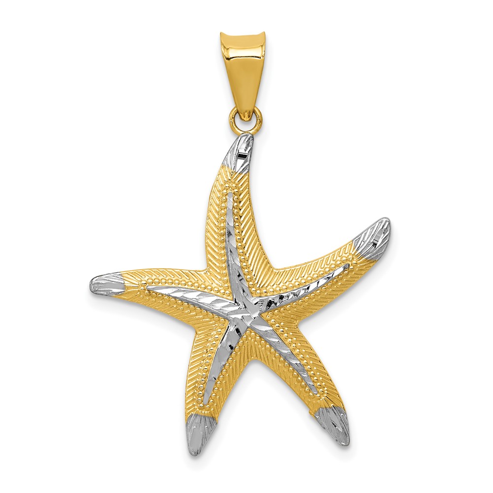 14k and Rhodium Diamond-cut Polished Starfish Pendant (K5817)