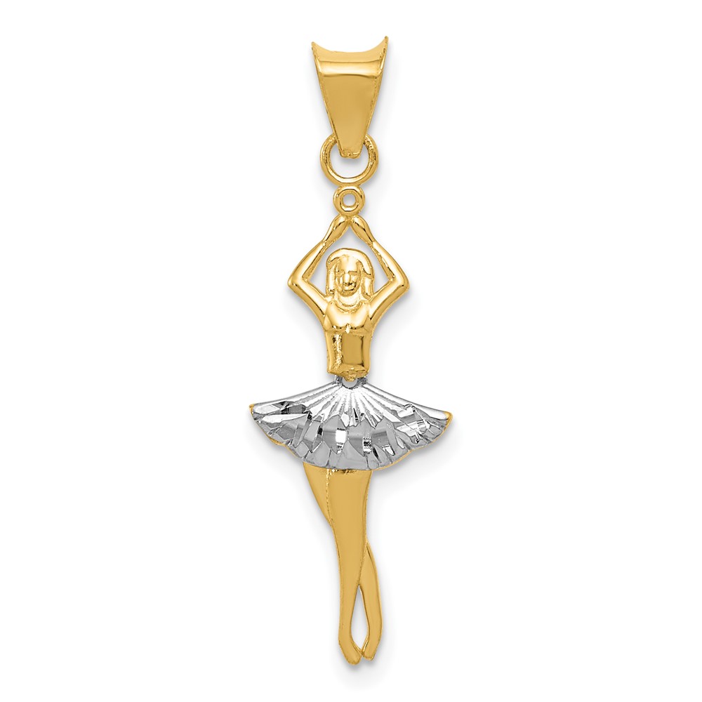 14K and White Rhodium Polished Dancer Pendant with Moveable Skirt and Legs