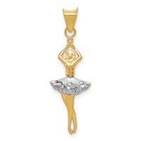 14K and White Rhodium Polished Dancer Pendant with Moveable Skirt and Legs view 1