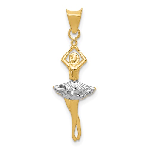 14K and White Rhodium Polished Dancer Pendant with Moveable Skirt and Legs