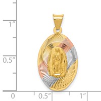 14K Pendant with Rose and White Rhodium Diamond-cut Solid Our Lady of Guadalupe Oval view 3