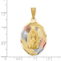 14K Pendant with Rose and White Rhodium Diamond-cut Solid Large Our Lady of Guadalupe Oval view 3