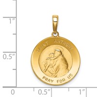 14K Yellow Gold Polished and Satin Solid Saint Anthony Small Round Medal Pendant view 3