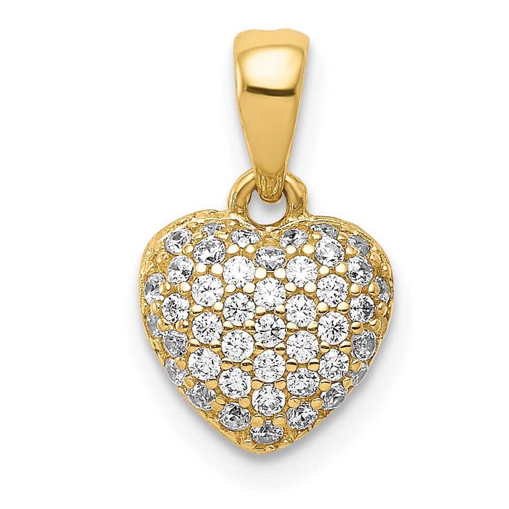 14K Yellow Gold Polished CZ 3D Heart Pendant