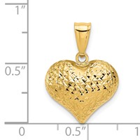 14K Yellow Gold Polished and Textured 3-D Puffed Heart Pendant view 3