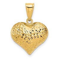 14K Yellow Gold Polished and Textured 3-D Puffed Heart Pendant view 1
