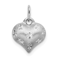 14K White Gold Satin Diamond-cut 3D Puffed Heart Pendant view 3