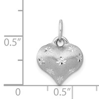 14K White Gold Satin Diamond-cut 3D Puffed Heart Pendant view 4
