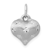 14K White Gold Satin Diamond-cut 3D Puffed Heart Pendant view 1