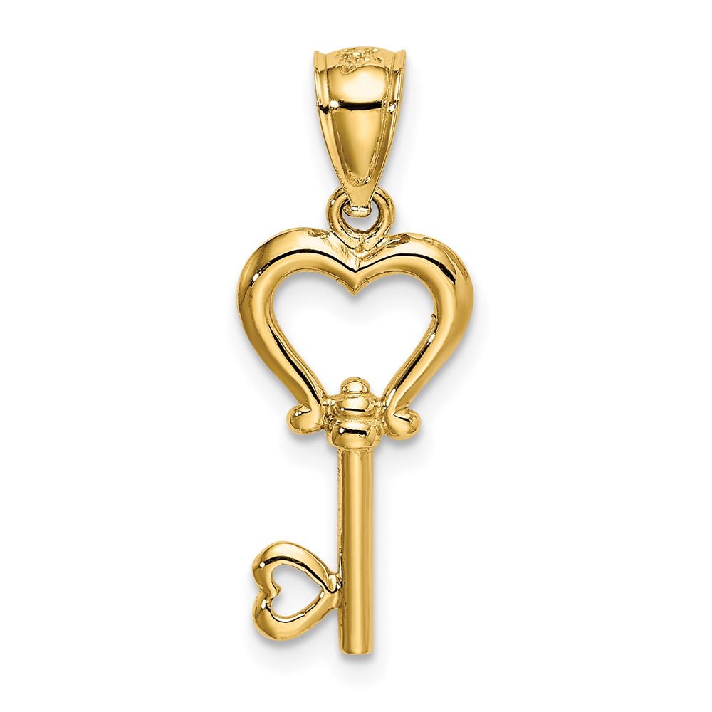 14k Polished 3D Heart Key Pendant (K5839)