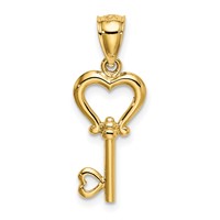 14K Yellow Gold Polished 3D Heart Key Pendant view 3