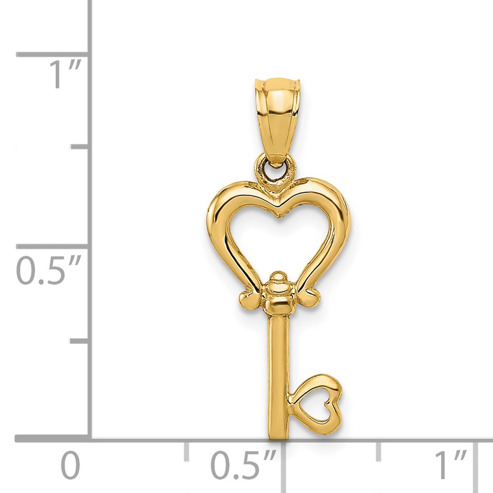 14k Polished 3D Heart Key Pendant (K5839)