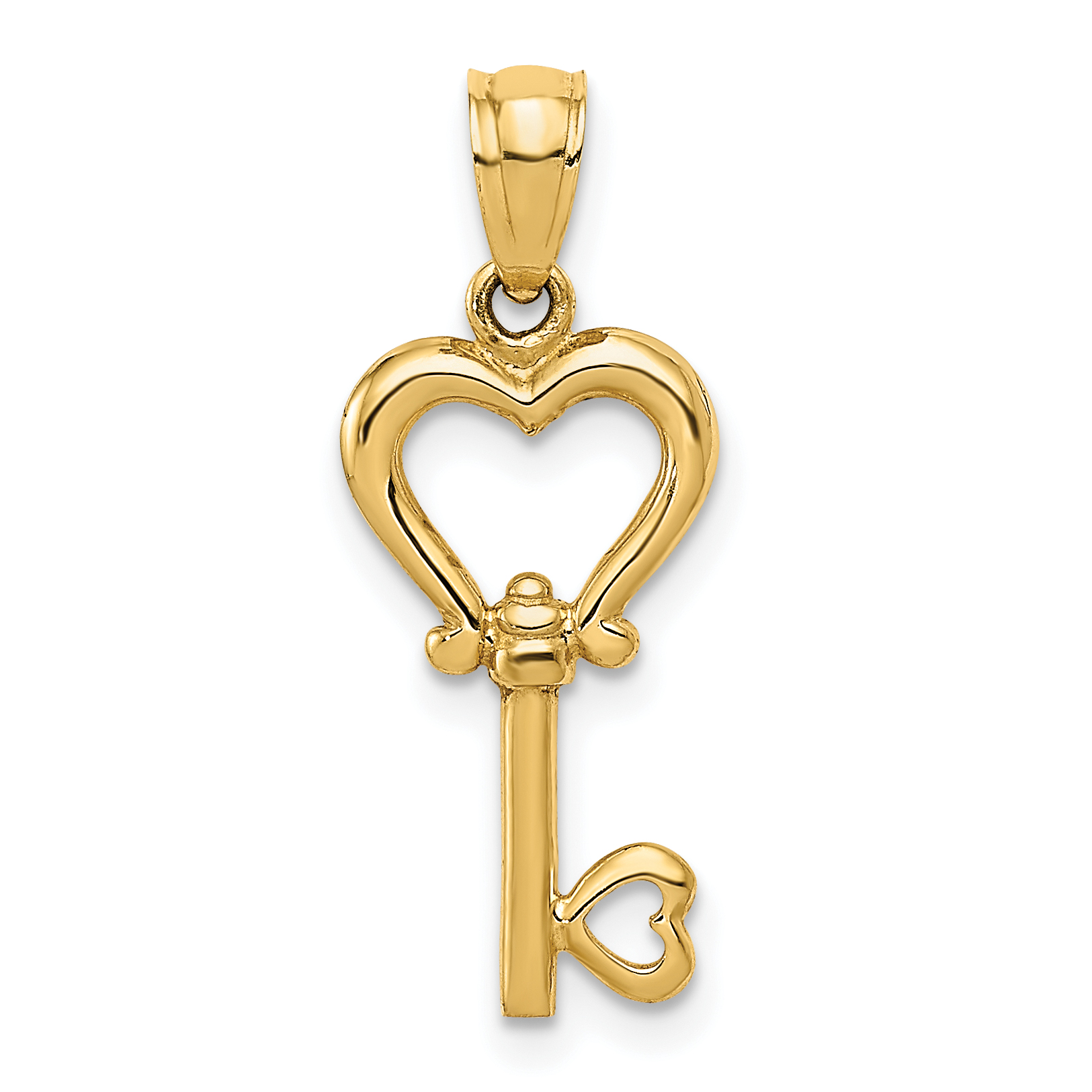 14k Polished 3D Heart Key Pendant (K5839)