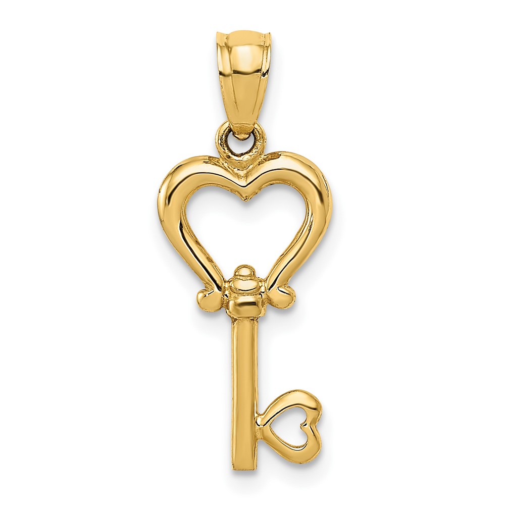 14k Polished 3D Heart Key Pendant (K5839)
