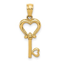 14K Yellow Gold Polished 3D Heart Key Pendant view 1