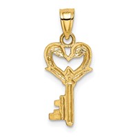 14K Yellow Gold Polished Swans Heart Key Charm view 3