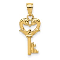 14K Yellow Gold Polished Swans Heart Key Charm view 1