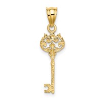 14K Yellow Gold Polished Filigree Key Charm view 3