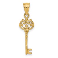 14K Yellow Gold Polished Filigree Key Charm view 1