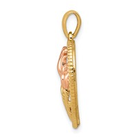 14K Two-tone Polished Flowers in Heart Pendant view 2