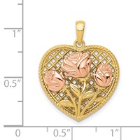 14K Two-tone Polished Flowers in Heart Pendant view 4