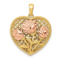 14K Two-tone Polished Flowers in Heart Pendant view 1
