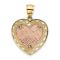 14K Two-tone Polished Engravable Lace Frame Heart Pendant view 3