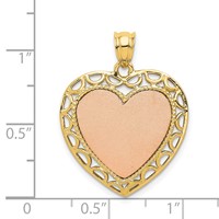 14K Two-tone Polished Engravable Lace Frame Heart Pendant view 4