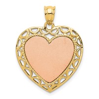 14K Two-tone Polished Engravable Lace Frame Heart Pendant view 1