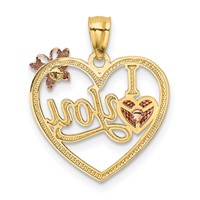 14K Two-tone Pendant with White Rhodium I Love You Heart with Butterfly view 3