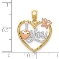 14K Two-tone Pendant with White Rhodium I Love You Heart with Butterfly view 4