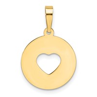 14K Yellow Gold Polished Cut-out Heart Circle Disc Pendant view 3