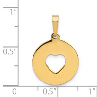 14K Yellow Gold Polished Cut-out Heart Circle Disc Pendant view 4
