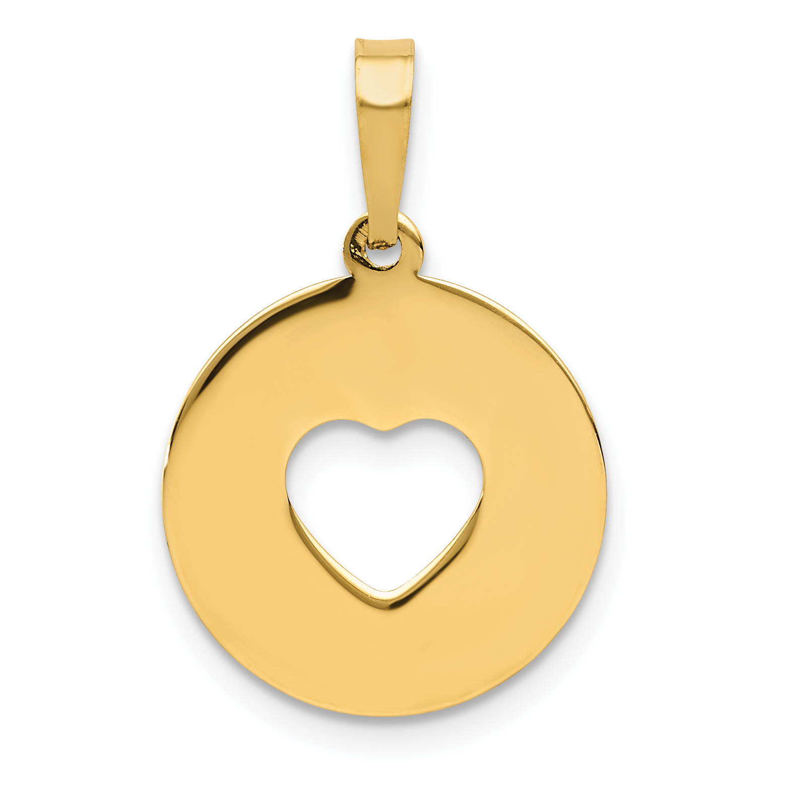 14K Polished Cut-out Heart Circle Disc Pendant (K5852)