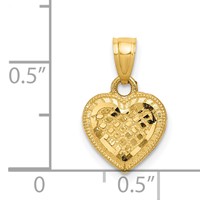 14K Yellow Gold Diamond-cut Lattice Heart Pendant with Engravable Back view 3