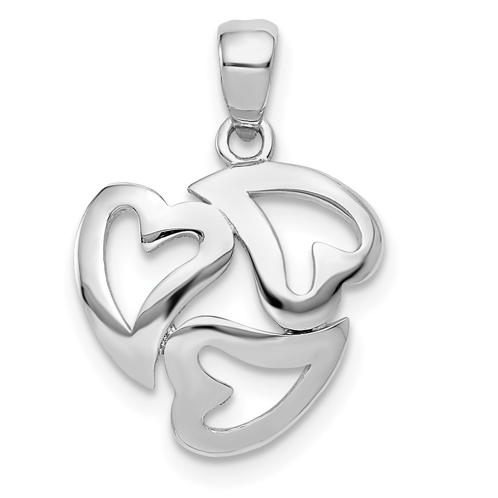 14K White Gold Polished Cut-out 3-Heart Pendant