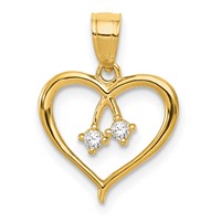 14K Yellow Gold 2-CZ Cut-out Heart Pendant view 1