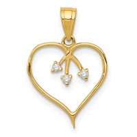 14K Yellow Gold 3-CZ Cut-out Heart Pendant view 1