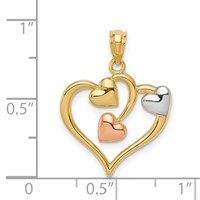 14K Two-tone and White Rhodium Polished Hearts Pendant view 4