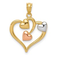 14K Two-tone and White Rhodium Polished Hearts Pendant view 1