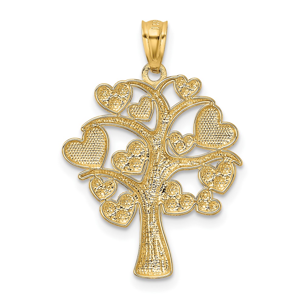14K and White Rhodium Polished Hearts Tree Pendant (K5866)